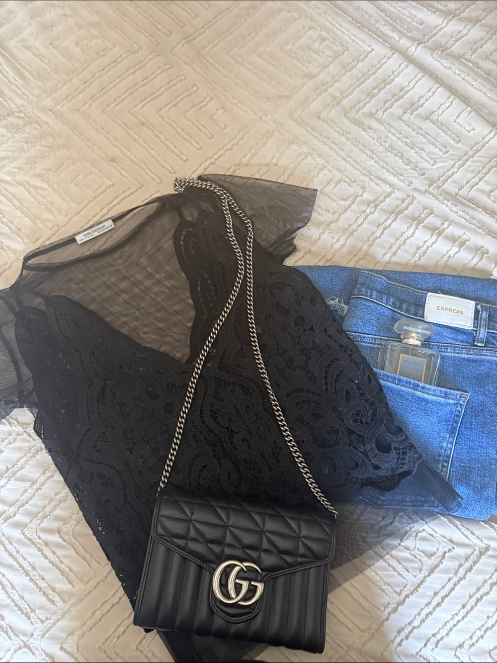 Zara Black Lace & Sheer Short Sleeve Top